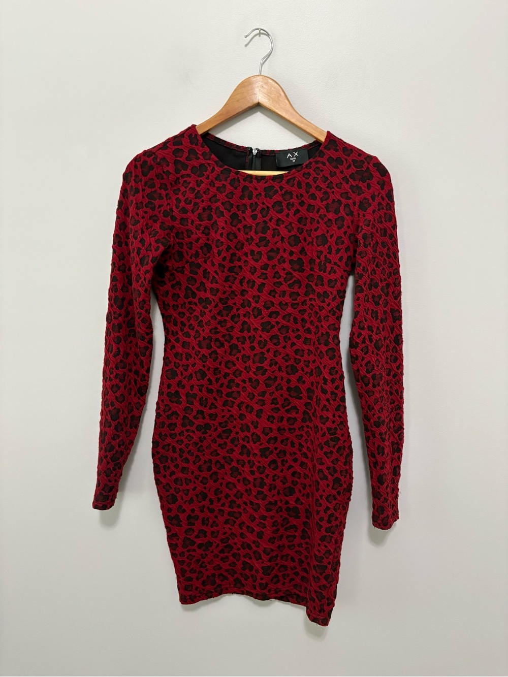 Armani Exchange (AX) Glam Date Night Red Leopard Print Long-Sleeve Bodycon Dress